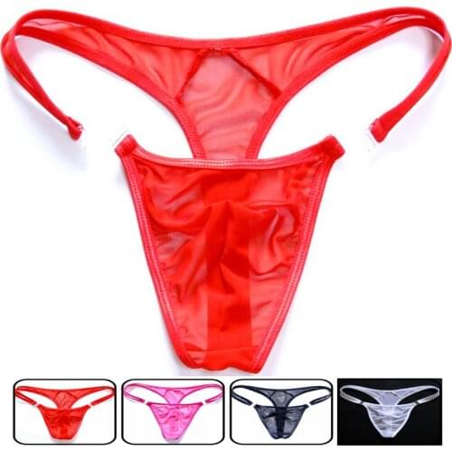 2019 Erotic Mesh See-through Gay Mens Thongs Sexy Button Underwear Bikini Gay G-string Jockstrap Funny Men