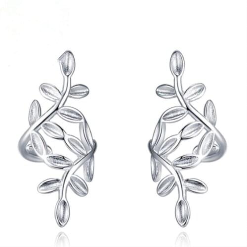 2021 Trend 925 Silver Earrings For Women Jewelry Charms Lady Ear Cuffs Bijou Cute Leaf Branch Clip On Ears Teens Female Earrings