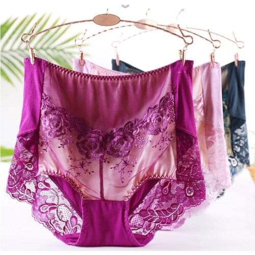 3Pcs/lot Sexy Briefs Intimates Women Underwears plus size 6XL Chinese embroidery Lace Hollow out high waist Womens Panties