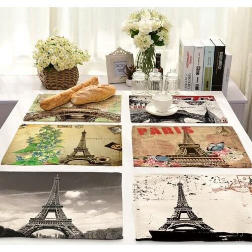 42*32cm British Tower Pattern Series Pad Dining Table Mats Coaster Bowl Cup Mat Cotton Linen Kitchen Table Placemat Accessories