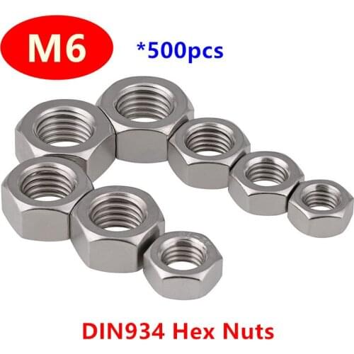 500pcs Metric thread DIN934 M6 Hex Nuts 304 Stainless steel A2-70 Hexagon Nuts