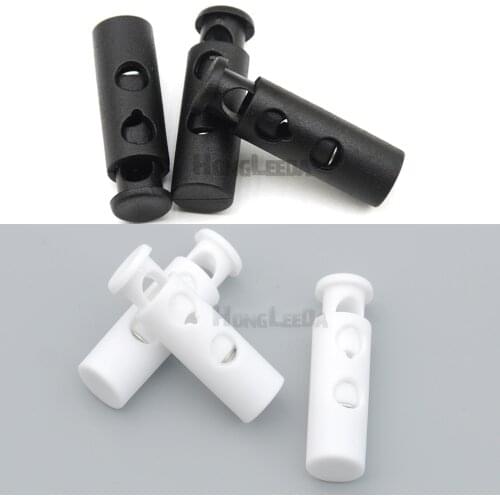 80pcs/lot K-344F big plastic round ball cord lock toggles 2-hole spring stoppers black white 7mm bungee shock cord free shipp