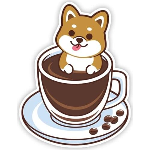 A0164# 13 cm/17 cm Self-adhesive Decal Shiba Inu Coffee Car Sticker Waterproof Auto Decors on Bumper Rear Window Laptop