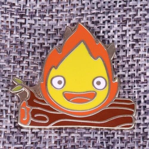 Happy Calcifer Enamel Pin it won't be easy to break Badge Howl' Castle Movie Themed Badge Fire Deomon Brooch Jewelry