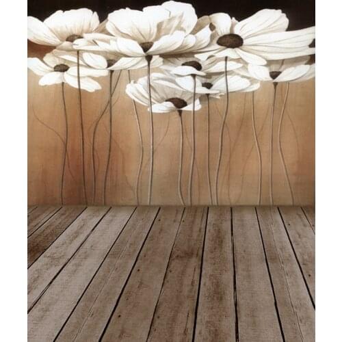 5x7ft Wooden Floor Flowers Photography Backdrops Photo Props Studio Background
