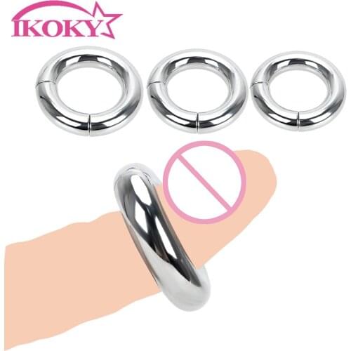 IKOKY 5 size Metal Penis Cock Lock Ring Heavy Duty Male Magnetic Ball Scrotum Stretcher Delay ejaculation Adult Sex Toys for Men