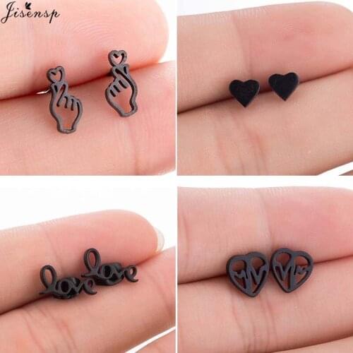 Jisensp Korean Simple Hollow Hand Stud Earrings Stainless Steel Jewelry for Women Fashion Show Your Love Heart Gesture Earrings