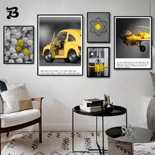 Canvas Painting Wall Art Nordic Style Vintage Airplane Wall Pictures Home Decoration Yellow Car Posters Prints for Wall Decor