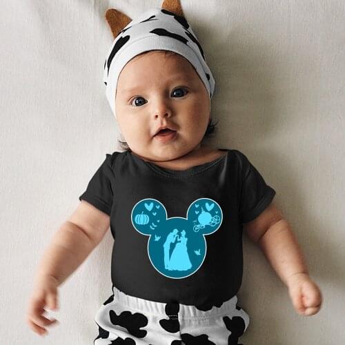 Disney Cinderella and Prince Mickey Mouse Head Funny Toddler Jumpsuit Harajuku Streetwear Kawaii Black White Newborn Romper
