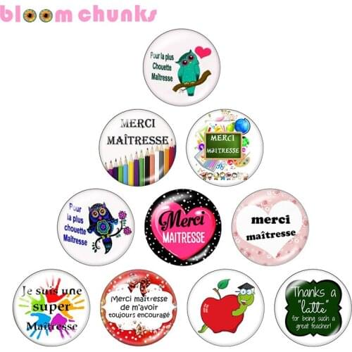 Merci maitresse Teacher 12mm/18mm/20mm/25mm Round glass cabochon flat back Making snap button jewelry S2996