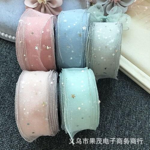 5 meters Glitter Stars Printed Organza Ribbon for Diy Craft Hair Bow Gift Flowers Packaging Decor Clothes Sewing Accessorie
