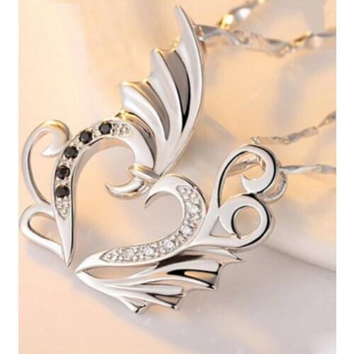 KOFSAC Trendy Valentines Day Gift 925 Silver Necklaces For Men Women Jewelry Zircon Heart Pendant Lovers Engagement Accessories