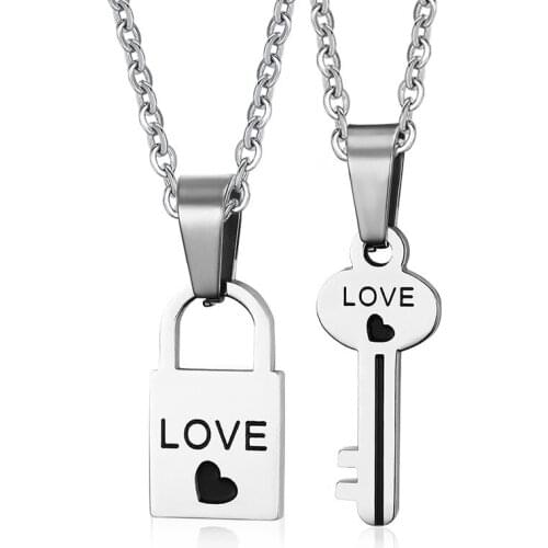 Stainless Steel Heart lock and key couple necklace LOVE Pendant Necklace Personality Valentines Day gifts jewelry