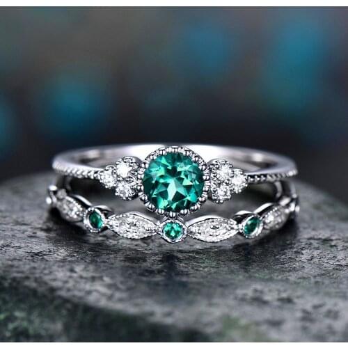 New Luxury Green Blue Stone Crystal Rings For Women Sliver Color Wedding Engagement fashion Jewelry