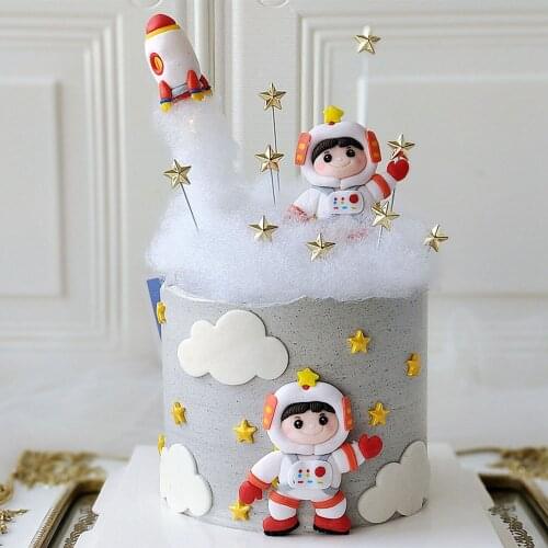 New Universe Stars Astronaut Rocket Prince Boy Children Happy Birthday Cake Topper For Party Decoration Dessert Lovely Gifts