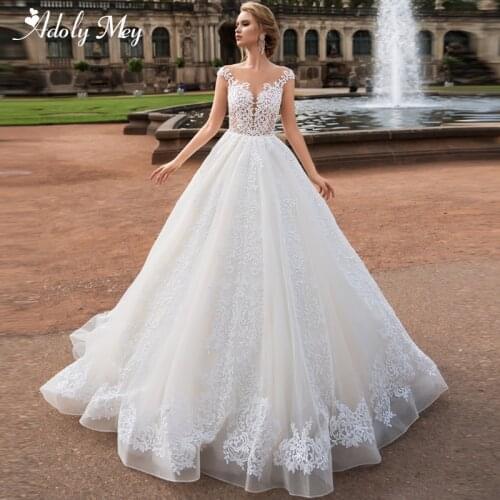 Adoly Mey Charming Scoop Neck Backless A-Line Wedding Dress 2021 Gorgeous Cap Sleeve Appliques Court Train Vintage Wedding Gown