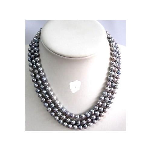 50" 6-8mm Gray Freshwater Pearl Strand Necklace Off Round Jewelry