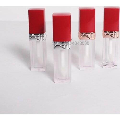 5ML Empty Lip Gloss Tubes Bulk Red Frosted Square Lipgloss Container Makeup Packaging Lip Gloss Tubes with Wand 10pcs 25pcs