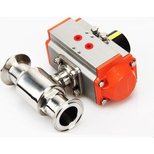 Q681F-16P Sanitary Ball valve O.D 89 mm AT105 Actuator Food grade Stainless steeltee quick clamp pneumatic two way ball valve