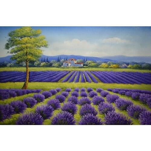 Hand Painted Flower Oil Canvas Painting Beautiful Oil Painting Flower Lavender Field Scenery Wall Art Picture for Home Decor