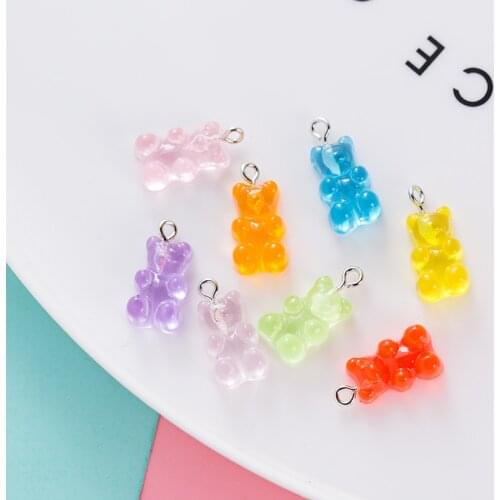 20PCS Cute Candy Color Transparent Bear Charms Resin Cabochons Glitter Gummy Keychain Necklace Pendant DIY Making Accessories