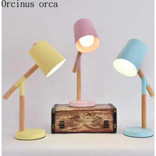 Nordic modern simple candy table lamp bedroom bedside lamp creative solid wood reading LED iron desk lamp free shipping