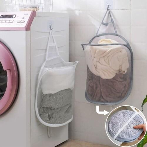 Folding Net Laundry Basket Clothes Organizer Laundry Hamper Wall Shelf Storage Baskets Bathroom Organizer Home Storage Bags