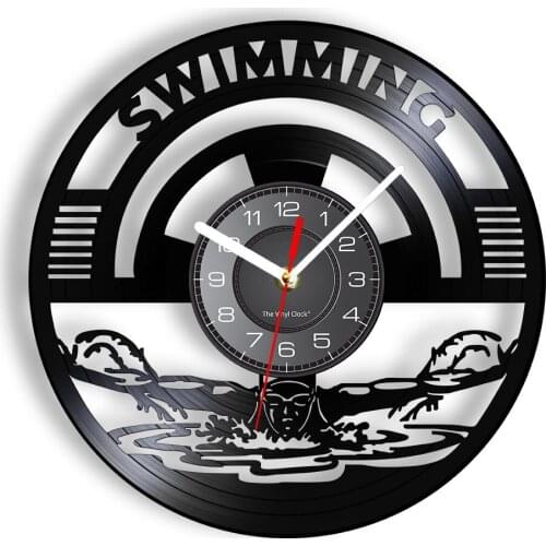 Swimming Sport Vinyl Record Wall Clock Cool Home Decor Sports Wall Art Laser Cut Longplay Clock Watch Swimming Coach Gift Ideas