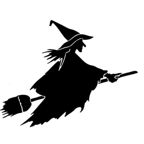 Car Sticker Witch Flying Broom Funny PVC Car Decoration Accessories Sticker Waterproof Sunscreen Black/White, 17cm*12cm