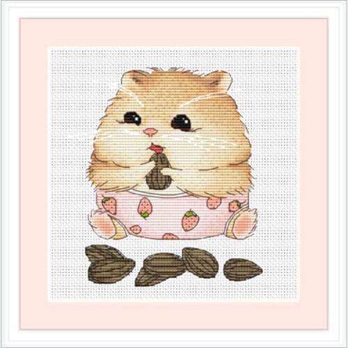 Fishxx Precision Printing Kit A3226 Fat Hamster Eating Melon Seeds Home Hand Sewing Hanging Picture