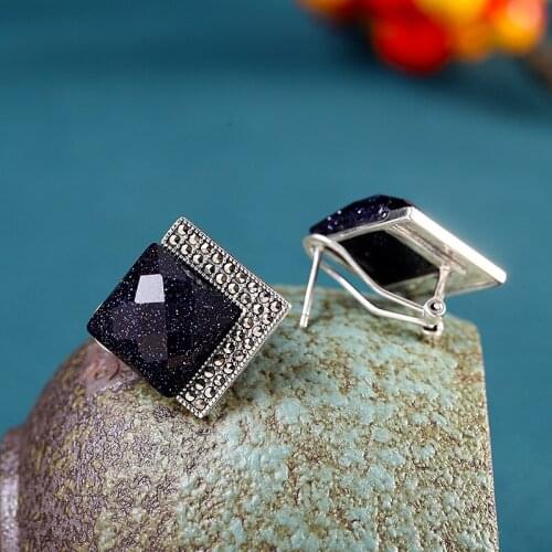 S925 Sterling Silver Ornament Womens Cut Blue Sand Ear Clip