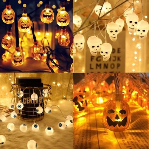 Halloween Decorations Skull Pumpkin LED Light Eyes String Lights Garland Wram White for Home Ornaments Halloween Party Supplies