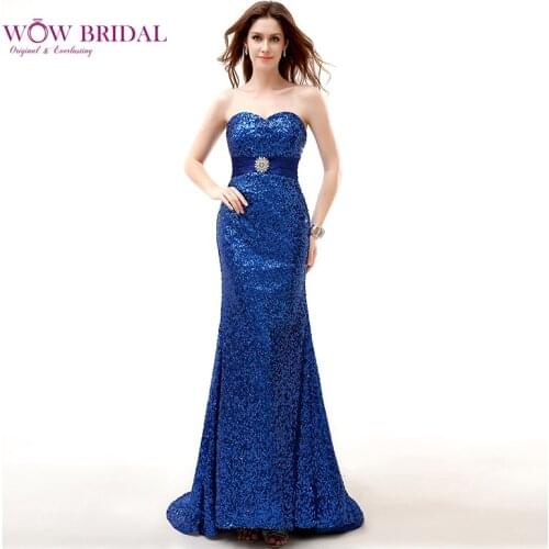 Wowbridal Sparkly Long Prom Dress 2021 Sweetheart Lace Up Open Back Crystal Sash Sequin Mermaid Sweep Train Women Party Dress