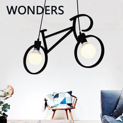 Nordic Creative Bicycle Iron Pendant Lights black/ white bike droplight Restaurant Children Room Bedroom lighting fixture E27