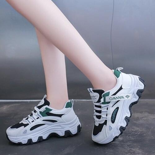 Woman Vulcanize Shoes Mix Color Breathable Thick Bottom Ladies Sneakers Mesh Lace Up Fashion Female Footwear Comfort Autumn 2021