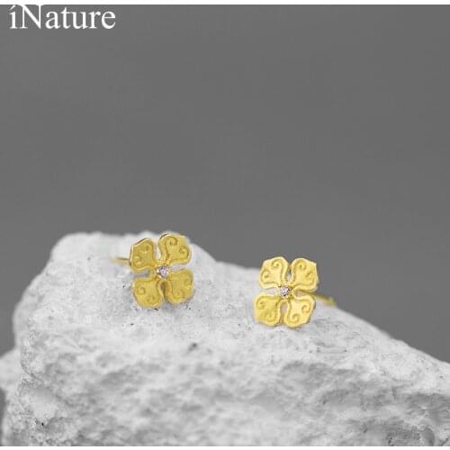 INATURE 925 Sterling Silver Cubic Zircon The Flower of God Stud Earrings Wedding Jewelry