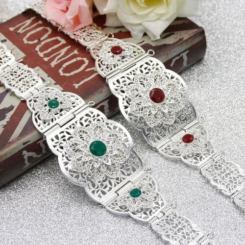 SUNSPICEMS Silver Color European Wedding Belt for Women Full Rhinestone Morocco Caftan Belt Metal Waist Chain Bridal Gift
