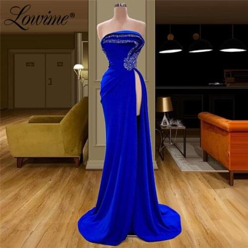 Robe De Soiree Strapless Party Dresses Women Evening Gown For Weddings Aibye Couture Long Royal Blue Long Sexy Prom Dresses 2020