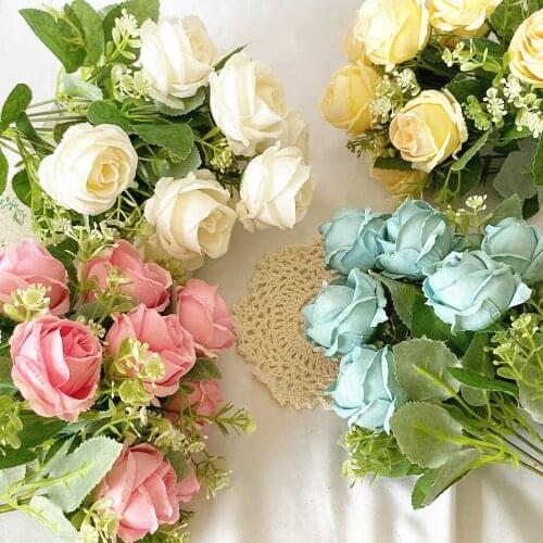 1 Bunch of 9 Artificial Peony Tea Roses High Quality Silk False Flower And leaf Flower DIY Home Garden Party Wedding Decoration
