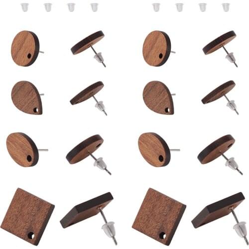 1Set CoconutBrown Wood Stud Earrings with Loop Ear Studs Plastic Ear Nuts for DIY Women Fashion Earring Jewelry Making Supplies