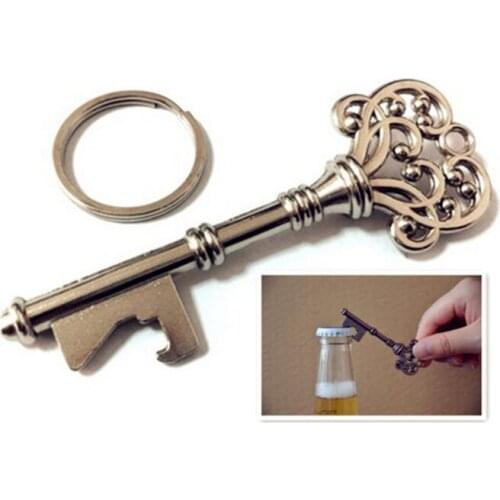 100pcs/lot Classic Creative Wedding Favors Party Gifts Antique Bronze Skeleton Key Beer Bottle Opener with Ring