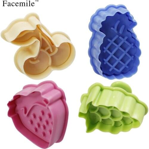 4PCS Funny Fruit Pineapple/Strawberry/Grape/Cherry Cookie Cake Cutter Fondant Plunger Decorating Mold