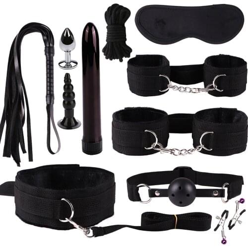 7/11 Pcs Bundled sets with sex toys SM sex supplies husband and wife into orgasm bed passion handcuffs toy fun whip bundle rope