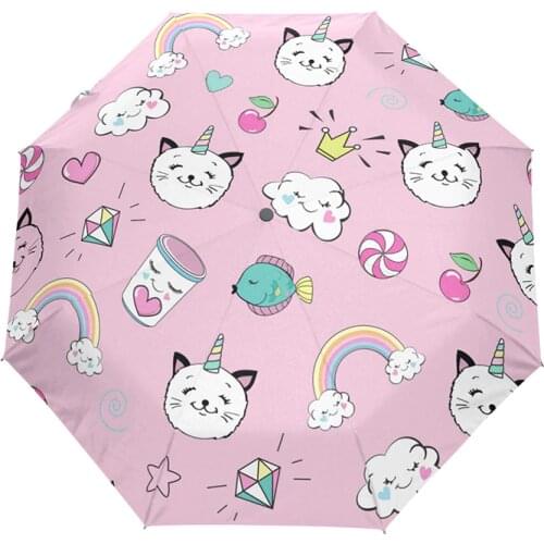 Cartoon Automatic Umbrellas Unicorn Kids Child 3 Folding Umbrella Rain Windproof Travel Umbrella for Women Kid Children Parasol
