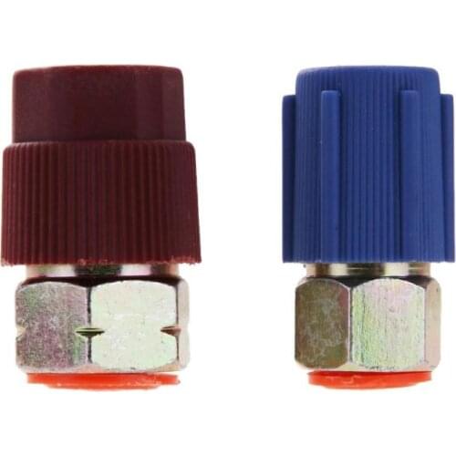 Car Retrofit 7/16 to 3/8 Conversion Adapter R12 to R134a High/Low AC Fitting for Automobiles Air Conditioner Red Blue