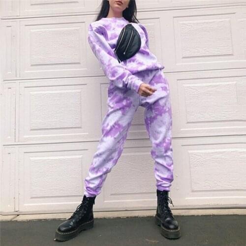 Elastic High Waist Pants 2021 New Pink/Purple Tie Dye Printed Sweatpants Women Casual Loose Long TrousersJoggers Streetwear