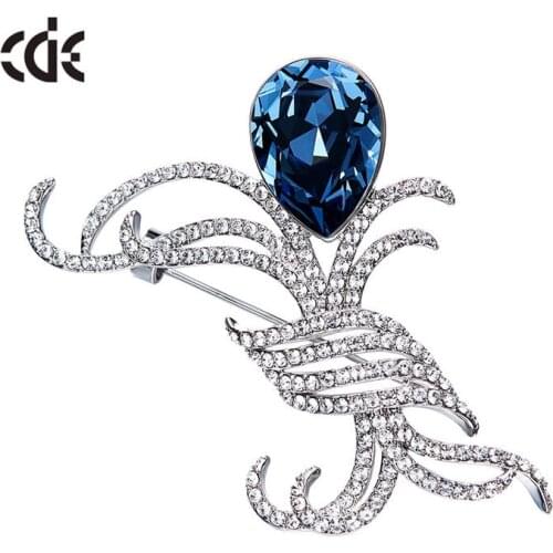 CDE Blue Water Drop Crystal from Brooch Cubic Zirconia Knot Brooch Pin for Women Banquet Dress Accessories
