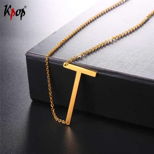 Kpop Stainless Steel Letter T Pendant With Chain Choker Gold/Black Color For Man/Woman Clavicle Chain Necklace Jewelry P2621