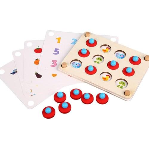 Childrens Wooden Memory Board Game Chess Educational Wooden Training Baby Wooden Learning Toys With 5 Double-Sided Cards