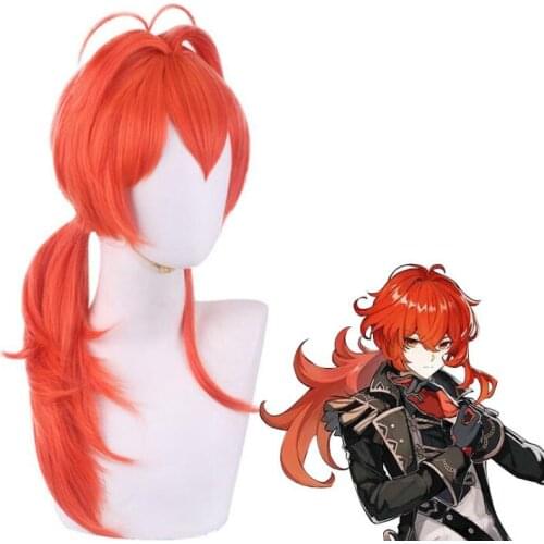 Orange Red Long Wig Cosplay Anime Game Genshin Impact Dilu Costume Heat Resistant Synthetic Hair Men Women Wigs